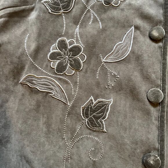 Vintage Vest Women's Large Embroidered Green Suede Texture Floral Fall Warm Cozy - Picture 4 of 7